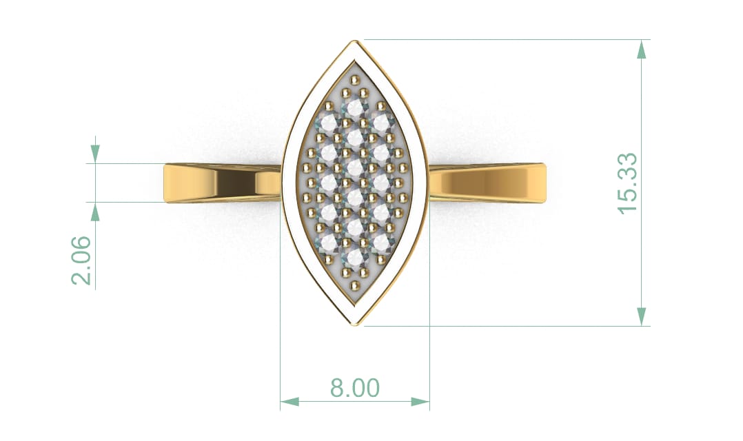 14k gold ring with 16 Diamond 24CT, engagement ring, "Eye Shape", everyday wear, comfortable and elegant