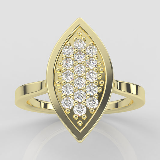 14k gold ring with 16 Diamond 24CT, engagement ring, "Eye Shape", everyday wear, comfortable and elegant