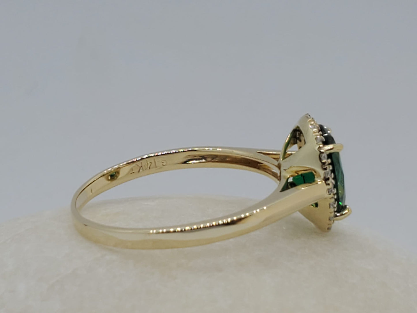 14K Yellow Gold Ring with Green Stone, it is solitaire ring, it is comfortable and elegant