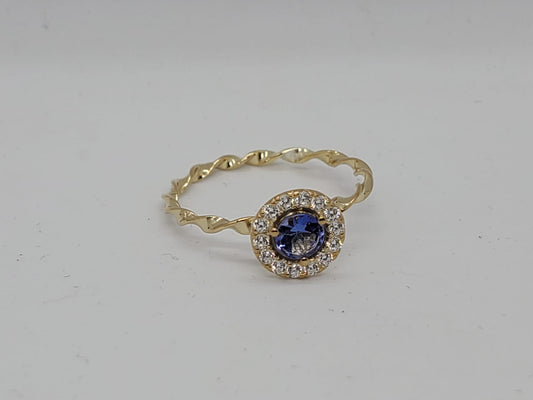 14k Yellow Gold Ring, Eternity Band, with TANZANITE Stone and 14 DIAMONDS