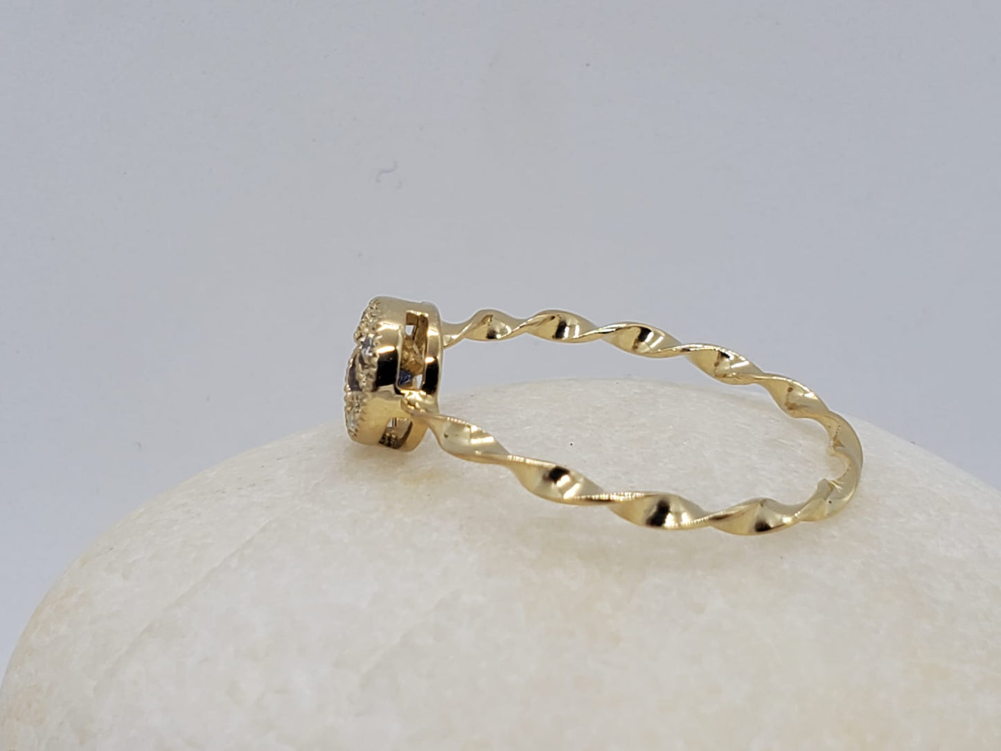 14k Yellow Gold Ring, Eternity Band, with Tanzanite Stone and 4 Moissanite 1.5mm