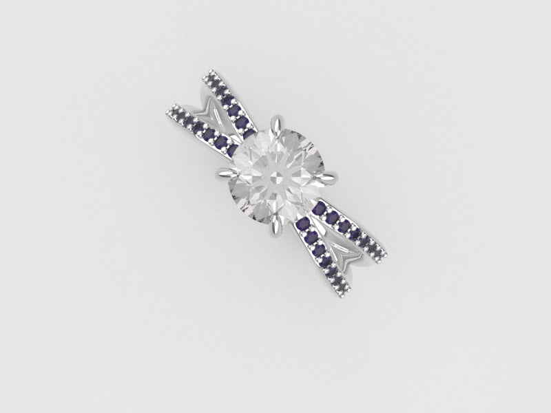 14K gold Ring with Diamond VS1 and Amethyst, "cross" "prong"