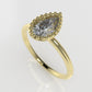 14K Gold Band Ring with Diamond VS1, Style Pear with Filigree, "setting bezel"