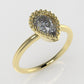 14K Gold Band Ring with Diamond VS1, Style Pear with Filigree, "setting bezel"