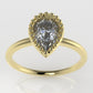 14K Gold Band Ring with Diamond VS1, Style Pear with Filigree, "setting bezel"