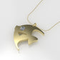 14K Pendant with 1 DIAMOND 2mm, includes 18 inch chain, Fish Style