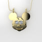 14K Pendant with 2 Diamond 2mm VS1 each, includes 18 inch chain, Mickey Mouse Face