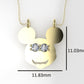 14K Pendant with 2 Diamond 2mm VS1 each, includes 18 inch chain, Mickey Mouse Face
