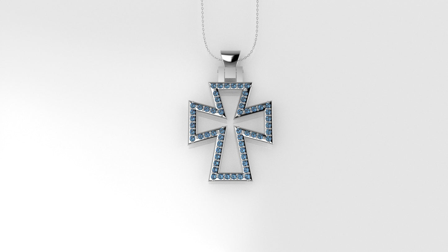 14K Pendant with 58 Blue Topaz 1mm each, "Cross Style", Only Pendant