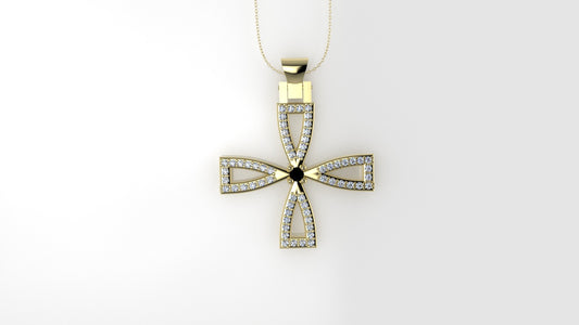 14K Pendant with 62 Diamond 1mm VS1 each and 1 Diamond Black 2mm, "Cross Style", Only Pendant