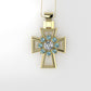 14K Pendant with 1 Diamond 4mm VS1 and 8 Aquamarine 2mm each, Only Pendant, "Cross Style with Prongs"