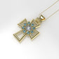 14K Pendant with 1 Diamond 4mm VS1 and 8 Aquamarine 2mm each, Only Pendant, "Cross Style with Prongs"