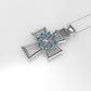 14K Pendant with 1 Diamond 4mm VS1 and 8 Aquamarine 2mm each, Only Pendant, "Cross Style with Prongs"