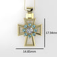 14K Pendant with 1 Diamond 4mm VS1 and 8 Aquamarine 2mm each, Only Pendant, "Cross Style with Prongs"