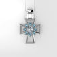 14K Pendant with 1 Diamond 4mm VS1 and 8 Aquamarine 2mm each, Only Pendant, "Cross Style with Prongs"