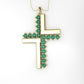 14K Pendant with 18 Emerald 2mm each, Only Pendant, "Cross Style solid gold with Prongs"
