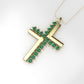 14K Pendant with 18 Emerald 2mm each, Only Pendant, "Cross Style solid gold with Prongs"