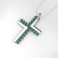 14K Pendant with 18 Emerald 2mm each, Only Pendant, "Cross Style solid gold with Prongs"