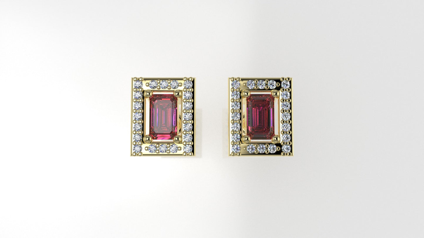 14k Gold Earrings with 2 TOURMALINE PINK GENUINE and 40 DIAMOND VS1