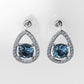 Gold Earrings with 2 BLUE TOPAZ 6.5mm each and 52 DIAMOND 1.2mm VS1 each, "stt Prongs"
