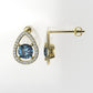 Gold Earrings with 2 BLUE TOPAZ 6.5mm each and 52 DIAMOND 1.2mm VS1 each, "stt Prongs"