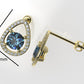 Gold Earrings with 2 BLUE TOPAZ 6.5mm each and 52 DIAMOND 1.2mm VS1 each, "stt Prongs"