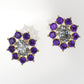 Gold Push Bag Earrings with 2 DIAMOND VS1 and 18 AMETHYST, "Flower style, Stt Prongs"
