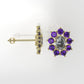 Gold Push Bag Earrings with 2 DIAMOND VS1 and 18 AMETHYST, "Flower style, Stt Prongs"