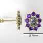 Gold Push Bag Earrings with 2 DIAMOND VS1 and 18 AMETHYST, "Flower style, Stt Prongs"