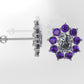 Gold Push Bag Earrings with 2 DIAMOND VS1 and 18 AMETHYST, "Flower style, Stt Prongs"