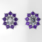 Gold Push Bag Earrings with 2 DIAMOND VS1 and 18 AMETHYST, "Flower style, Stt Prongs"