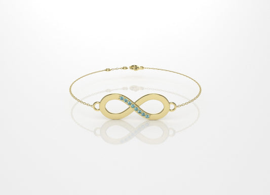 14k Bracelet with 8 AQUAMARINE 1.2mm each, infinity style