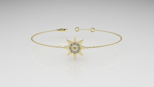 14K Bracelet with 9 DIAMOND 1mm VS1 each, 8 point Star Style