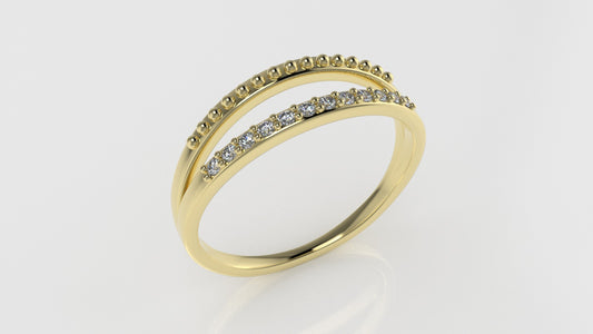14K yellow gold Ring with 12 DIAMONDS 1.2mm each, stt prong, "Miligrane"