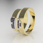 14K Engagement Rings with 20 RUBY 1mm each, "split heart shape" "bands" for men and women