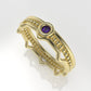 14K solitaire Ring with 1 AMETHYST 2.00mm, band with point, miligrane, stt bezel