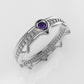 14K solitaire Ring with 1 AMETHYST 2.00mm, band with point, miligrane, stt bezel