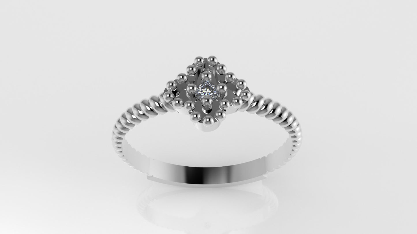 14K Ring with 1 DIAMOND 2mm VS1, "CLOVER with FILIGREE"