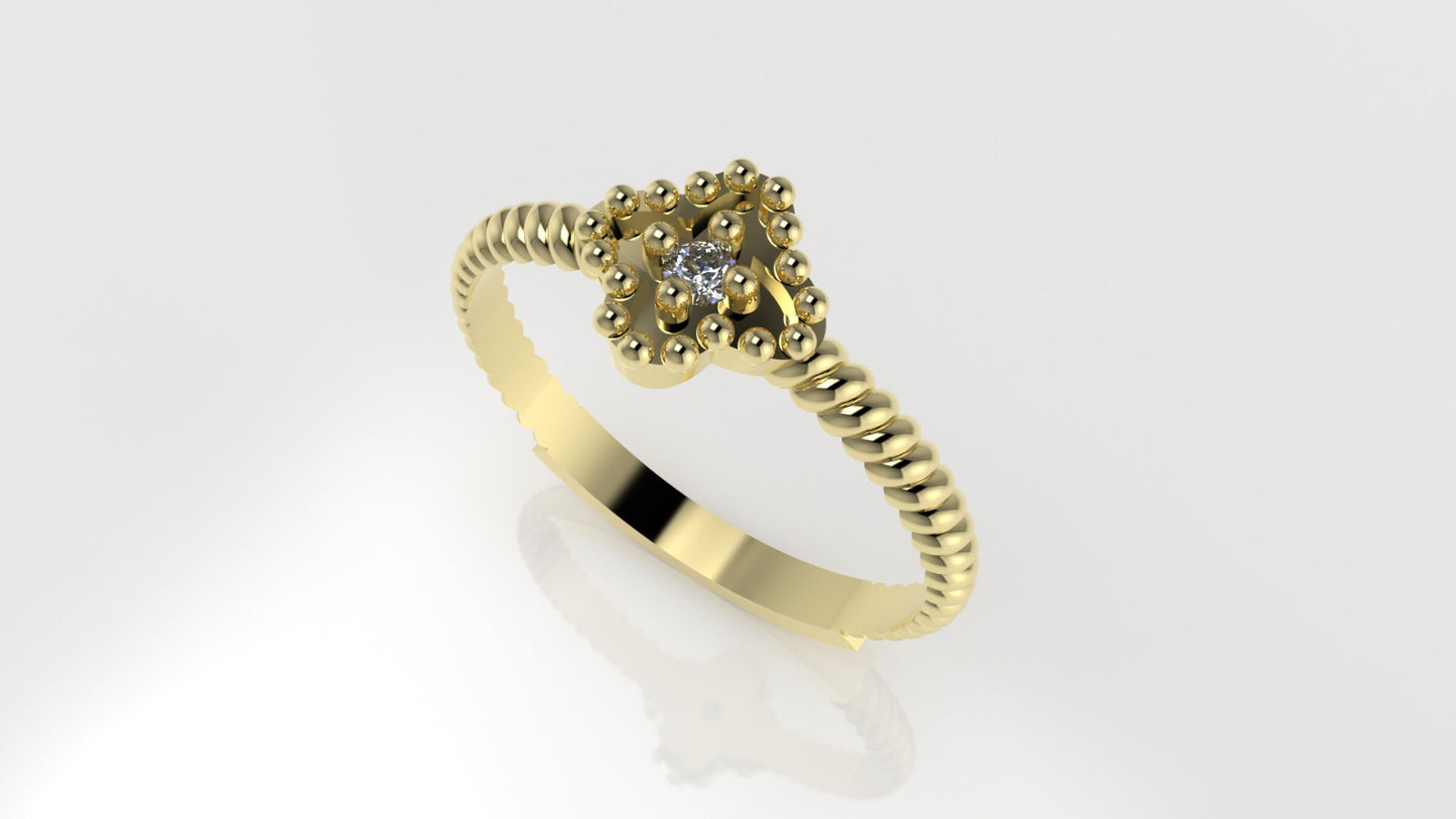 14K Ring with 1 DIAMOND 2mm VS1, "CLOVER with FILIGREE"