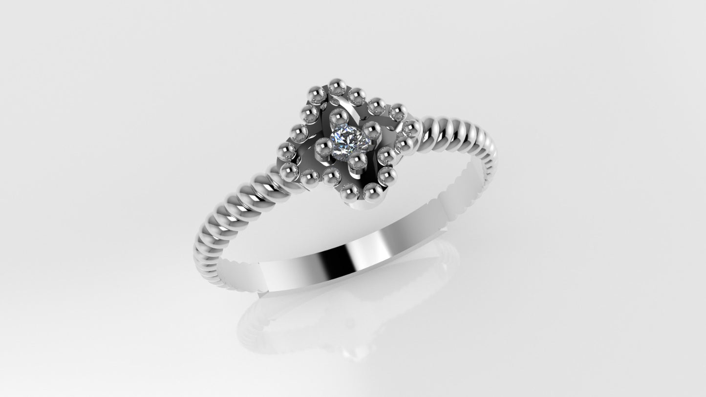 14K Ring with 1 DIAMOND 2mm VS1, "CLOVER with FILIGREE"
