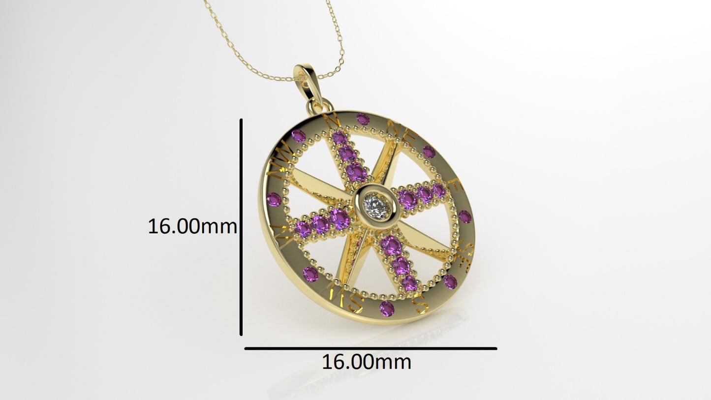 14K Pendant with 1 DIAMOND VS1 and 20 AMETHYST, Only Pendant