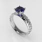 14K Solitaire Engagement Ring with 1 SAPPHIRE and 4 DIAMONDS VS1, "Rim Shape with stt prong"