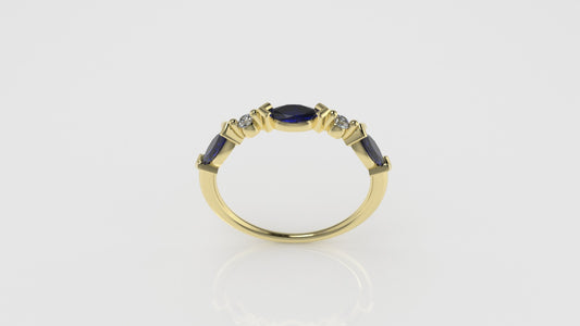 14K Gold Ring with 3 MARQUISE SAPPHIRE and 2 DIAMONDS VS1, it is for daily use for any occasion