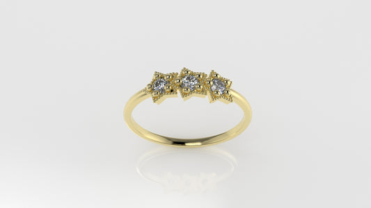 14K Engagement Ring with 3 DIAMOND VS1, "3 Stars" "Setting 5 Prong" "Filigree"