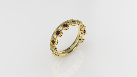 14K Gold Ring with 10 RUBY, "Setting Bezel" "Filigree"