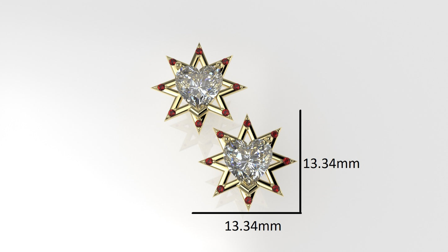 14k Yellow Gold Earrings with 18 STONES, "star with 8 point" "STT: Prong"