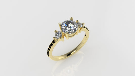14K Ring with 14 BLACK DIAMONDS, 3 DIAMONDS, "Stt Prong"