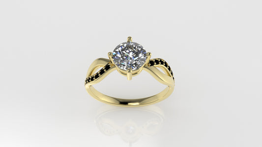 14K Ring with 18 BLACK DIAMONDS, 1 DIAMOND, "Stt Prong"