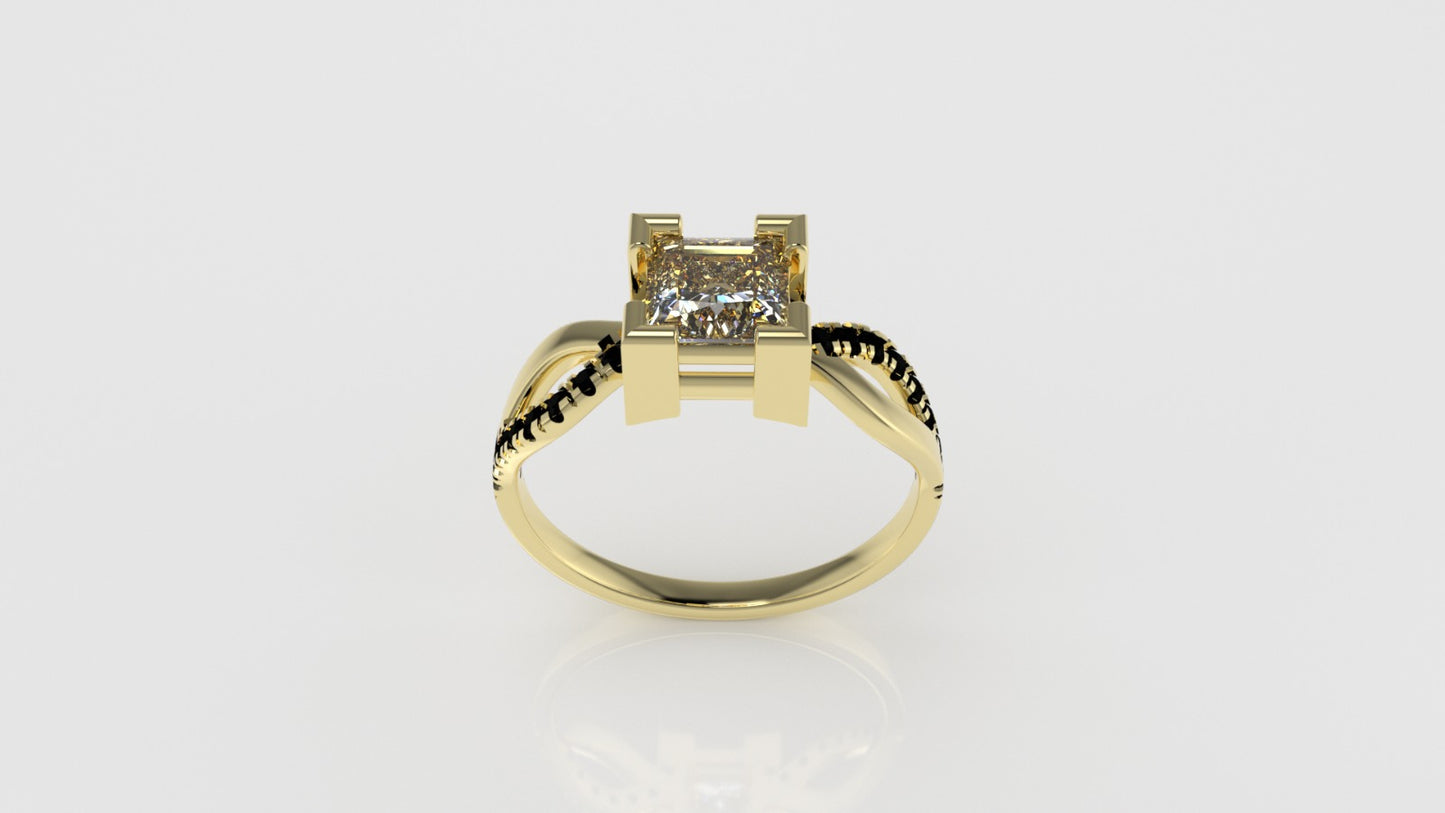14K Gold Ring with 16 BLACK DIAMONDS, 1 DIAMOND, "Stt SPLIT"