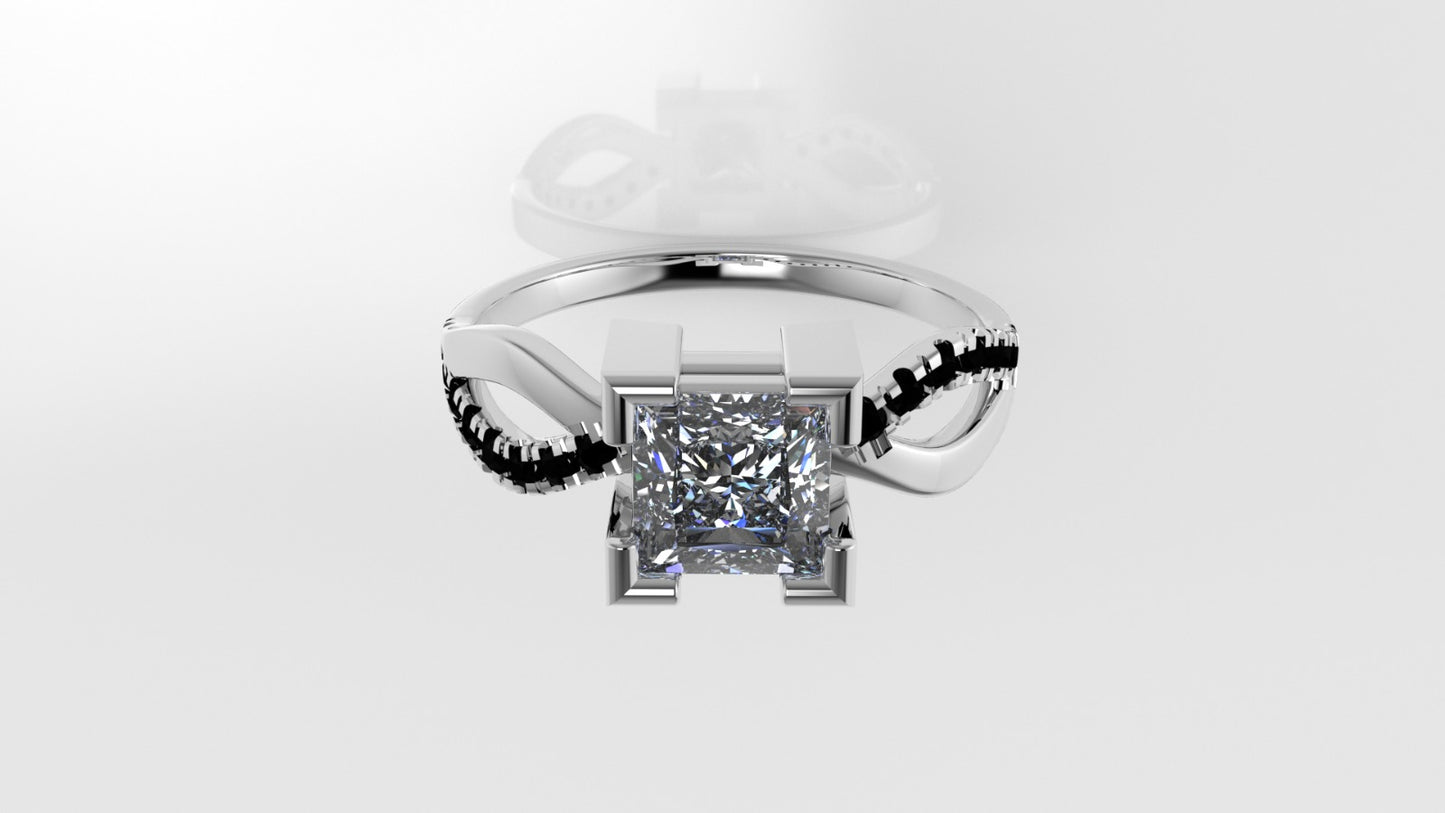 14K Gold Ring with 16 BLACK DIAMONDS, 1 DIAMOND, "Stt SPLIT"